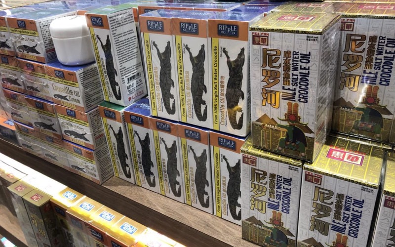 Boxes of Crocodile oil on the shelf