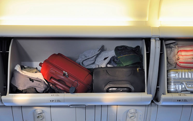 A photo of a bag in the overhead cabin