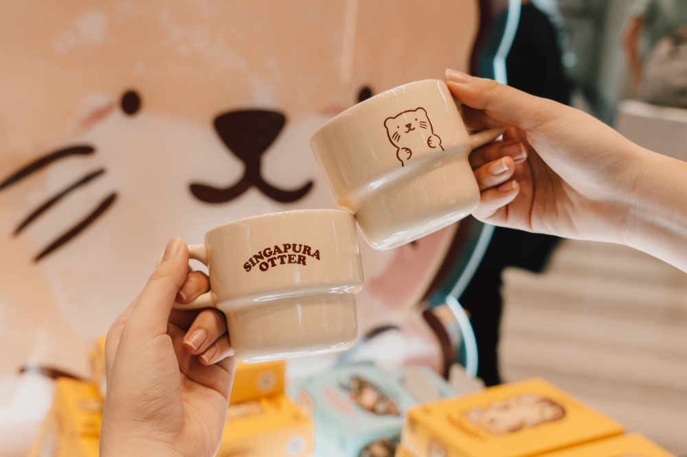 Singapura Otter matching coffee cups