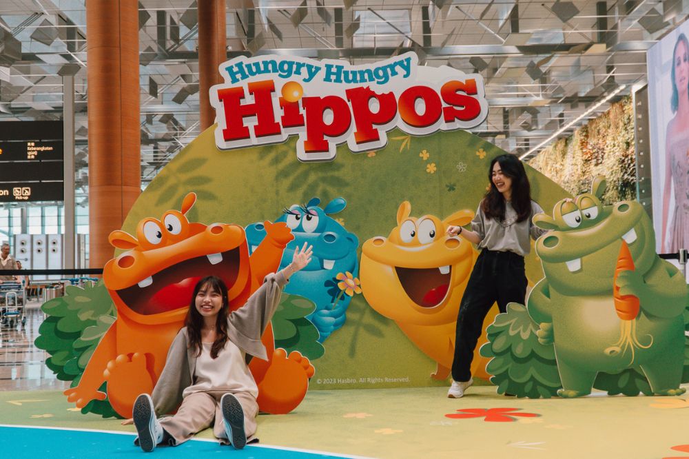 Hungry Hungry Hippos photo opportunity in front of Changi Airport Terminal 3 Departure Immigration