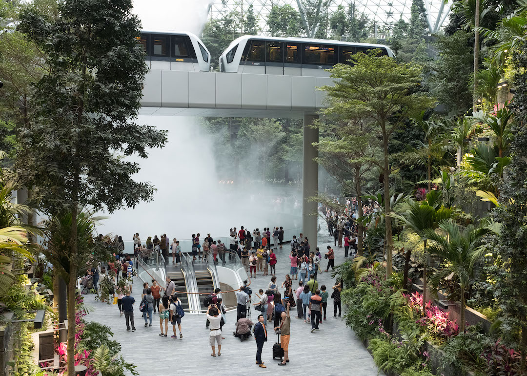 catch the sky train at shiseido forest valley walk, jewel changi singapore
