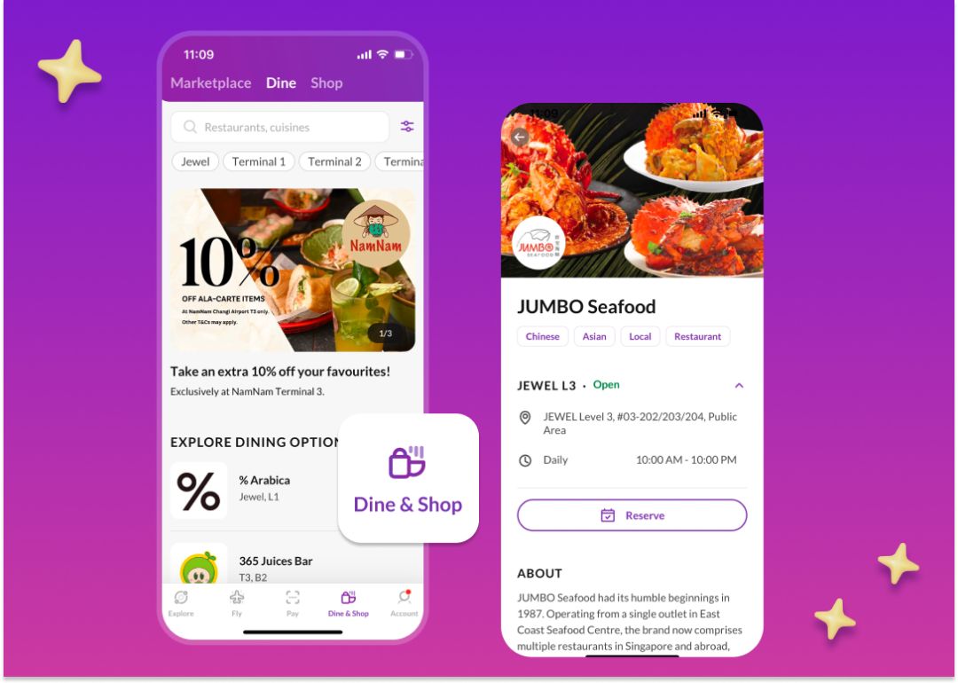changi airport restaurant reservation interface via changi app