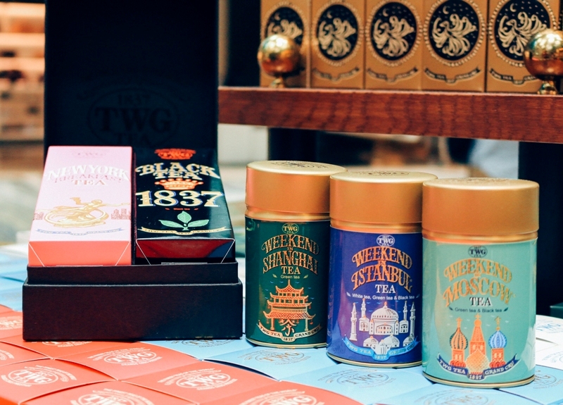 Cans and boxes of TWG tea