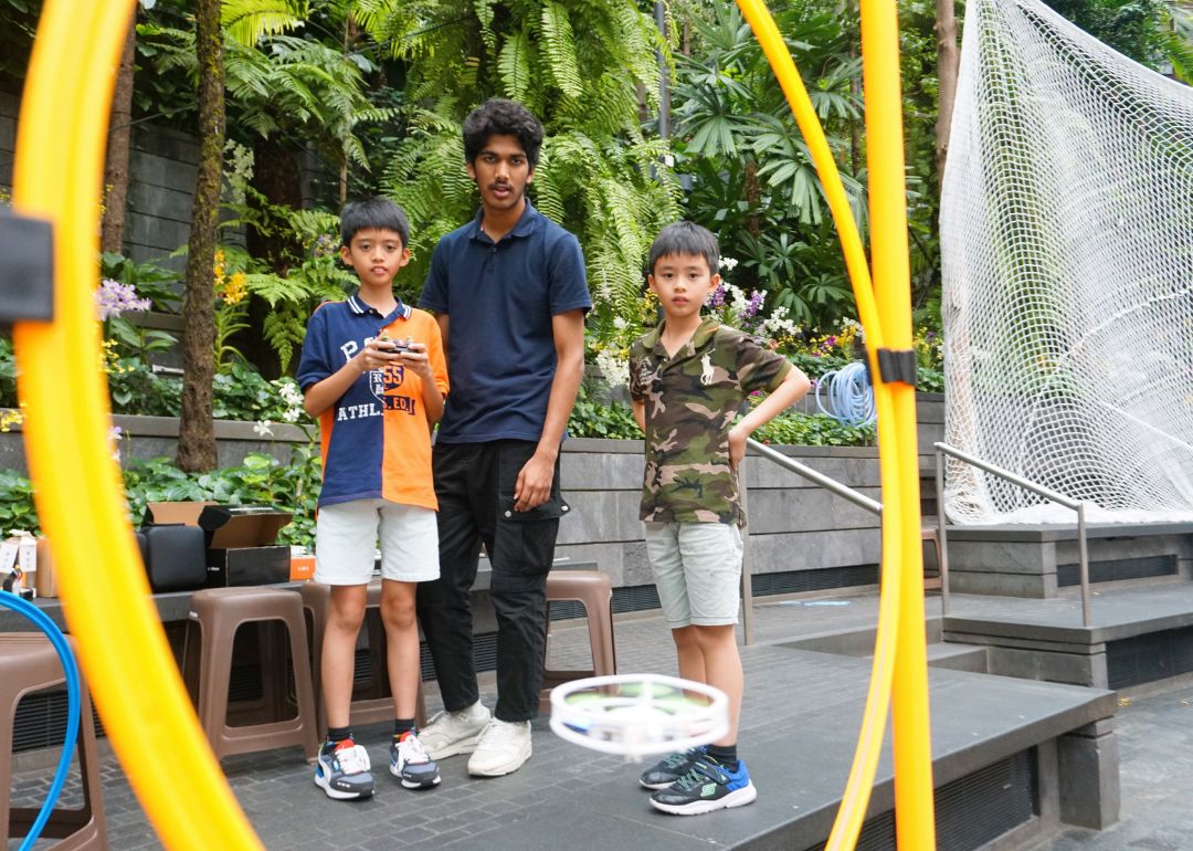 kids flying drone at jewel changi airport singapore
