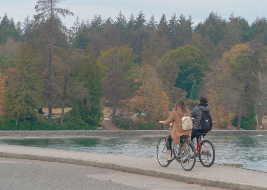 Cycling around Stanley Park, Vancouver.