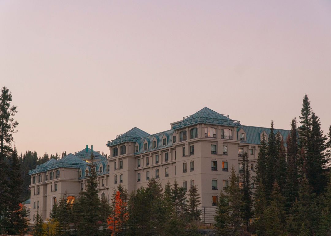 The Fairmont Chateau Lake Louise at sunset.