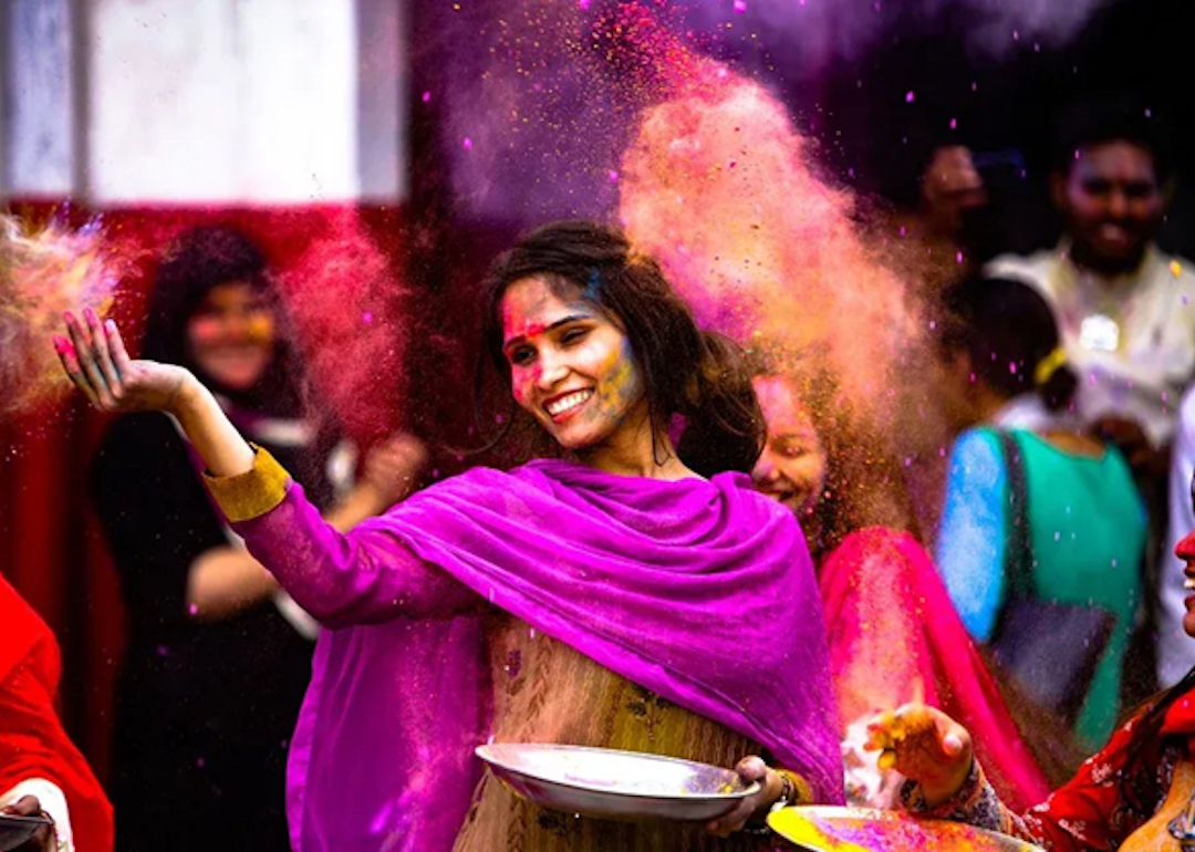  splash of colours at the holi festival in mumbai, india 