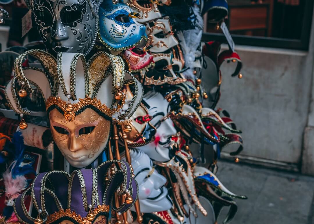 venetian masks at mardi gras festival new orleans, united states