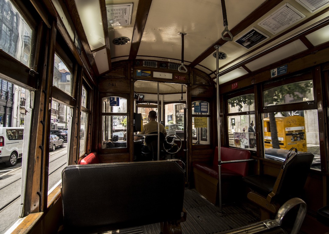 interior of lisbon tram, portugal