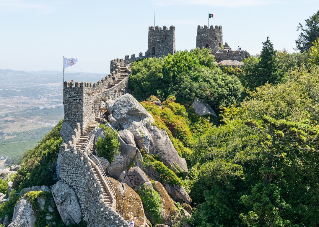 medieval castle walls, architecture of moorish castle, portugal