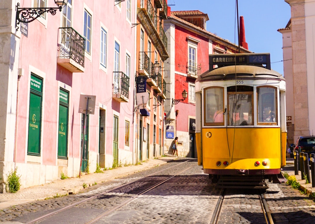tram service e28 in lisbon, portugal