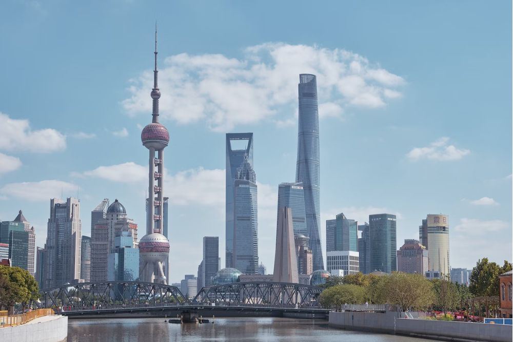 The skyline of Shanghai, China with modern buildings and skyskrapers