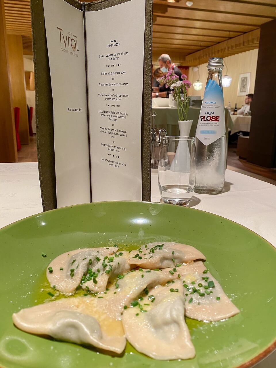 ravioli for dinner in italy hotel