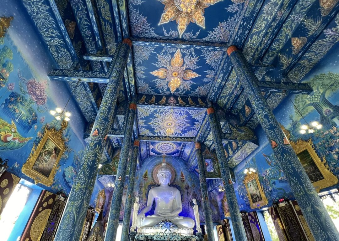 The interior of the Blue Temple is also designed entirely in shades of blue.