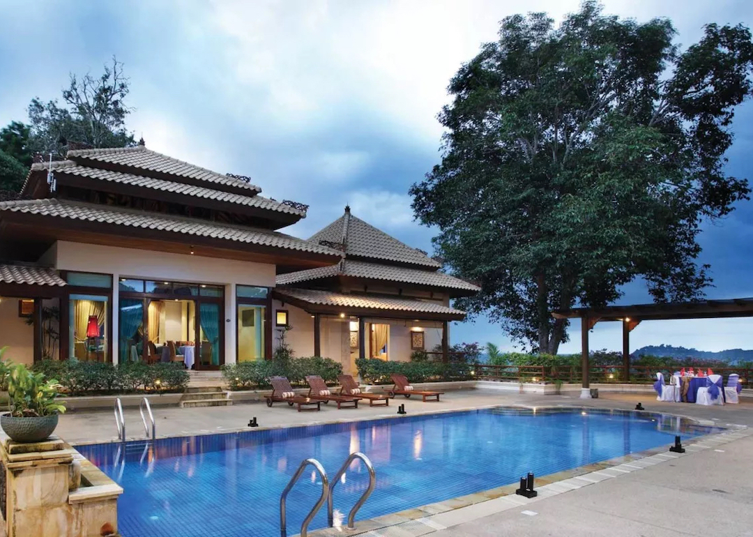 Wide shot of Indra Maya Pool Villa at Nirwana Gardens Bintan