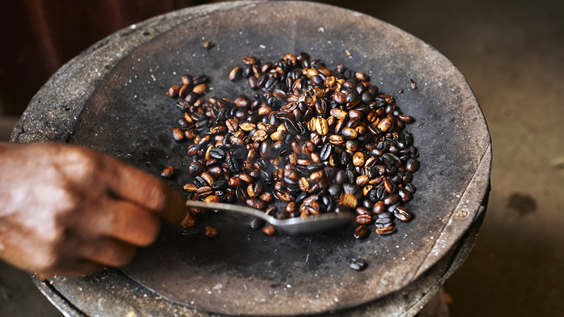 Roasting the beans for the Coffee Ceremony