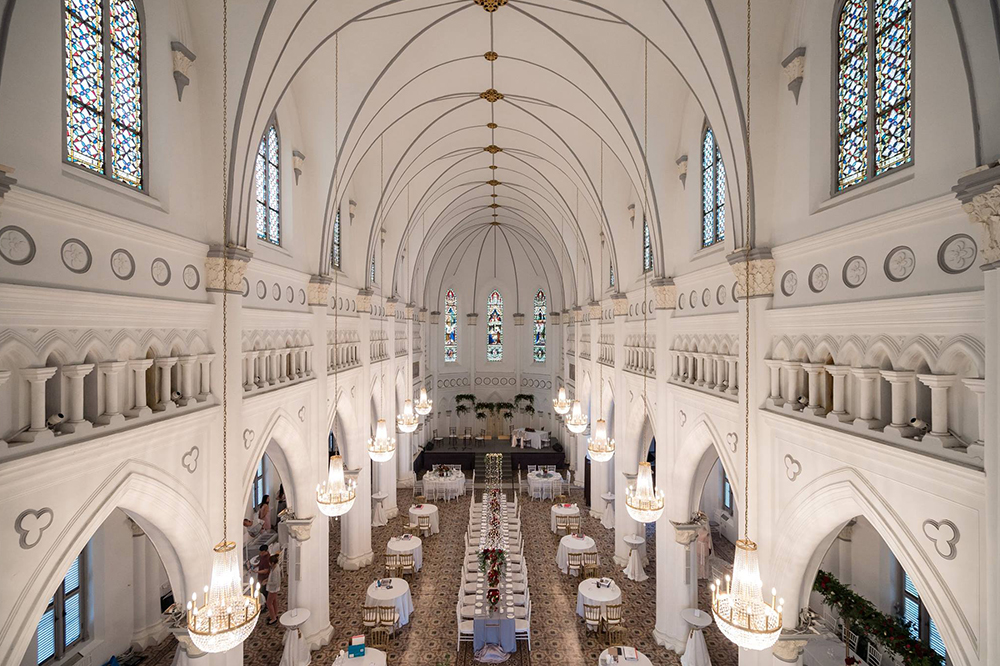 A wide shot of the CHIJMES Hall as seen from the inside.