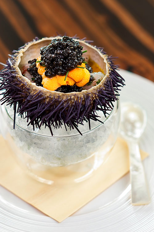 Marinated Botan Shrimp with Sea Urchin and Caviar, Waku Ghin
