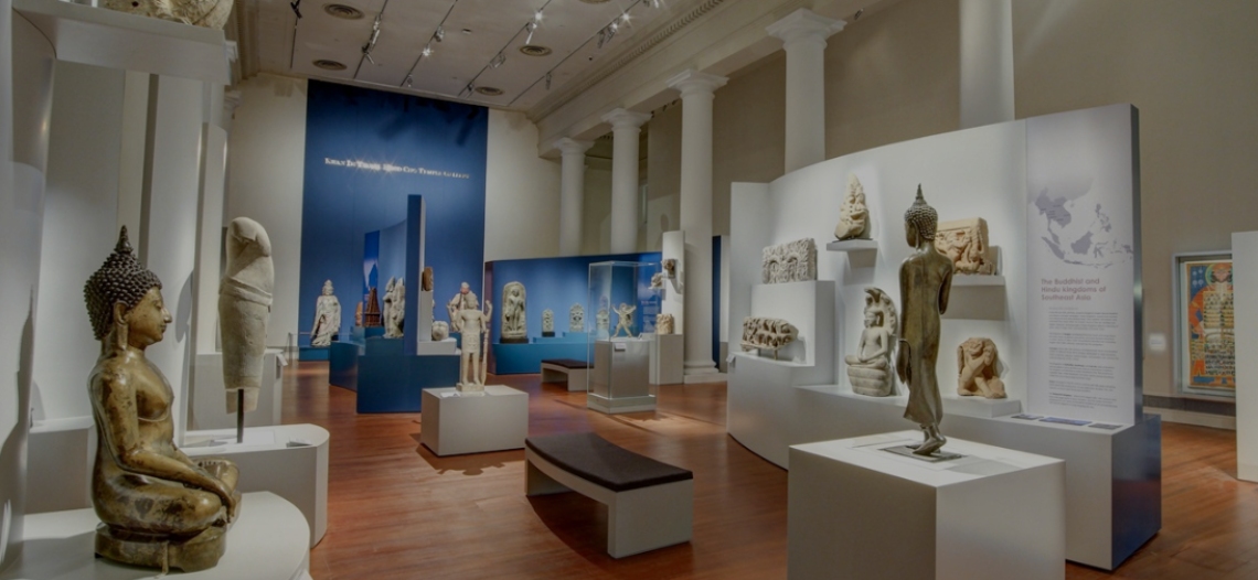 Sculptures depicting the different ancient religions at the Asian Civilisations Museum.