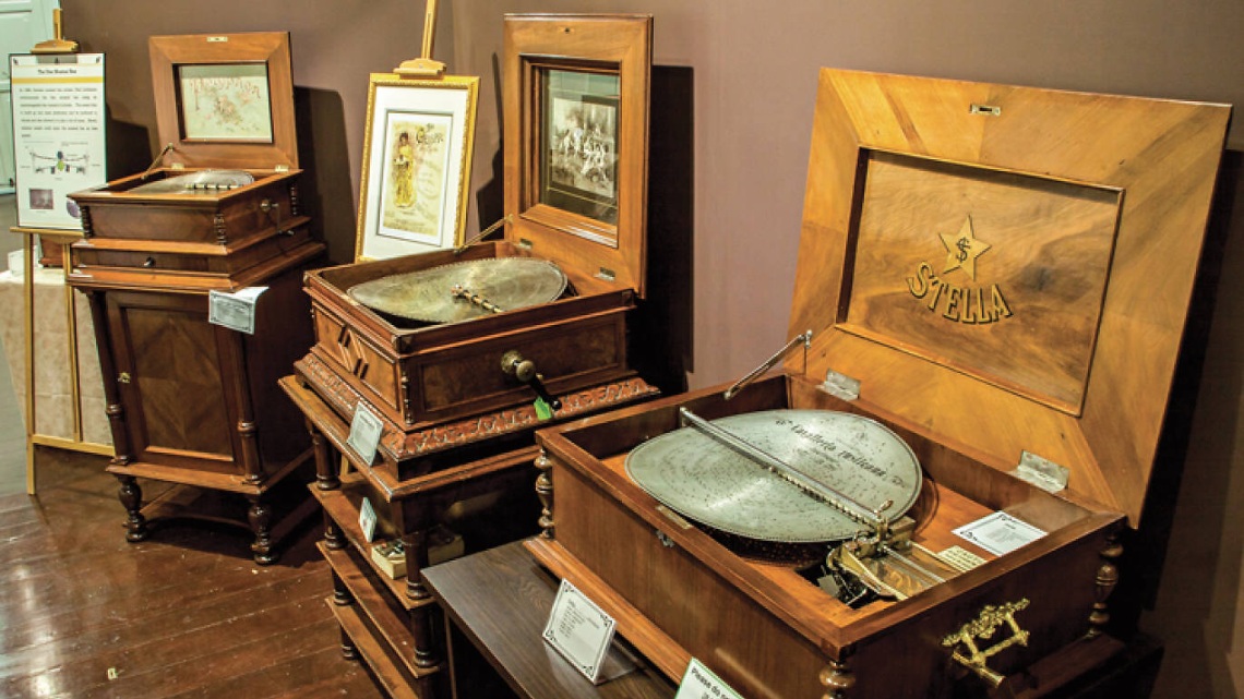 Vintage musical boxes on display at the Singapore Musical Box Museum