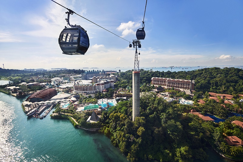 A shot of the skyline as seen from inside the cable car cabin as it makes its way to Sentosa Island.