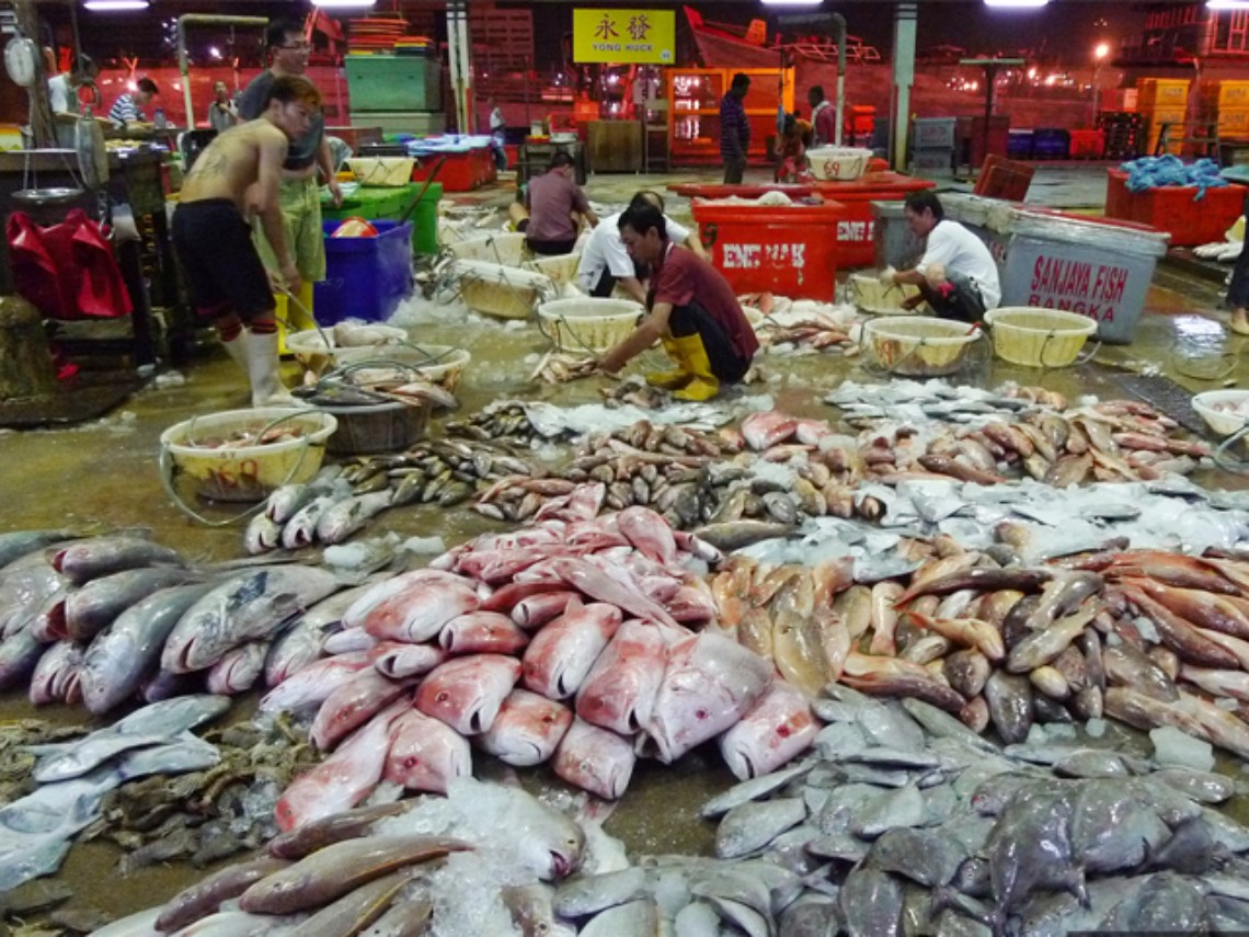 fishmongers at work in the market singapore