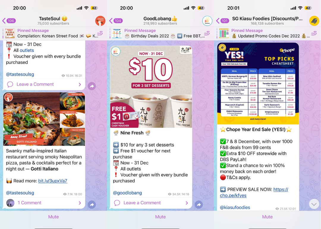 food telegram channels to follow in singapore