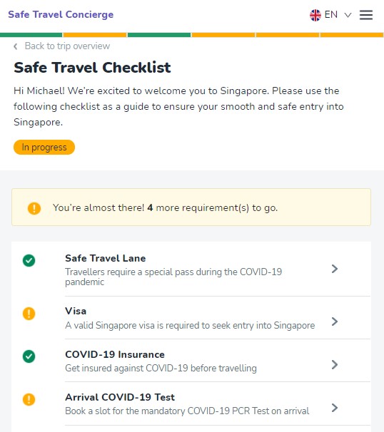 checklist of pre-travel requirements in safe travel concierge in singapore 